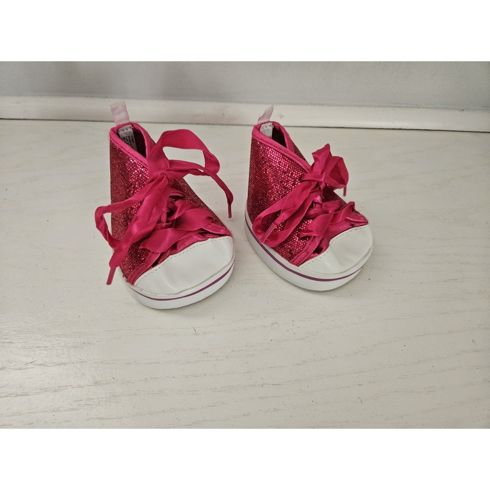 Build A Bear BAB Pink Glitter Sparkle High Top Sneakers Shoes Lace Up